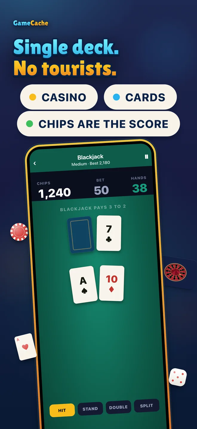 App Store panel 7 of 8: Blackjack at the table